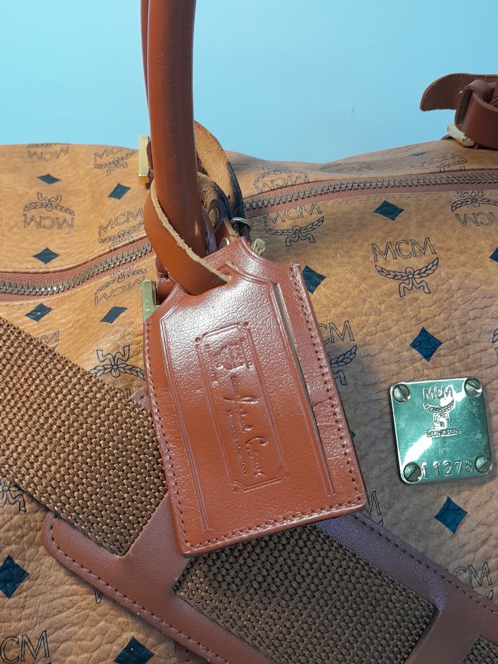 MCM Cognac Visetos Leather Weekender Duffel Bag - Picture 5 of 10